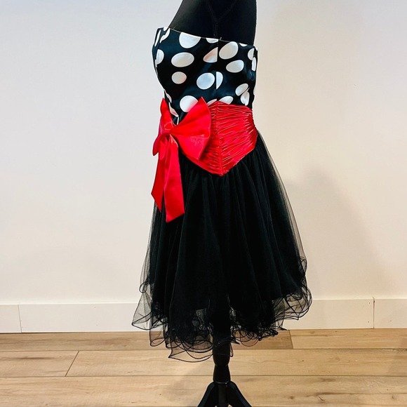 Jolene Black & White Polka Dot with Red Waist Bow sz 10 Semi-Formal Party Dress - Picture 2 of 10